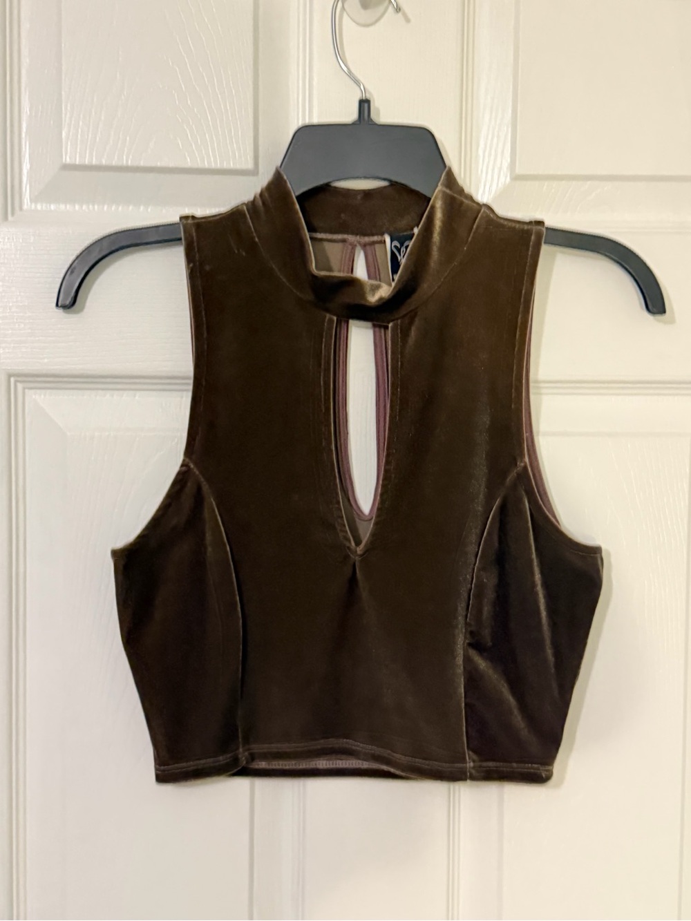 Windsor Brown Velvet Keyhole Crop Top